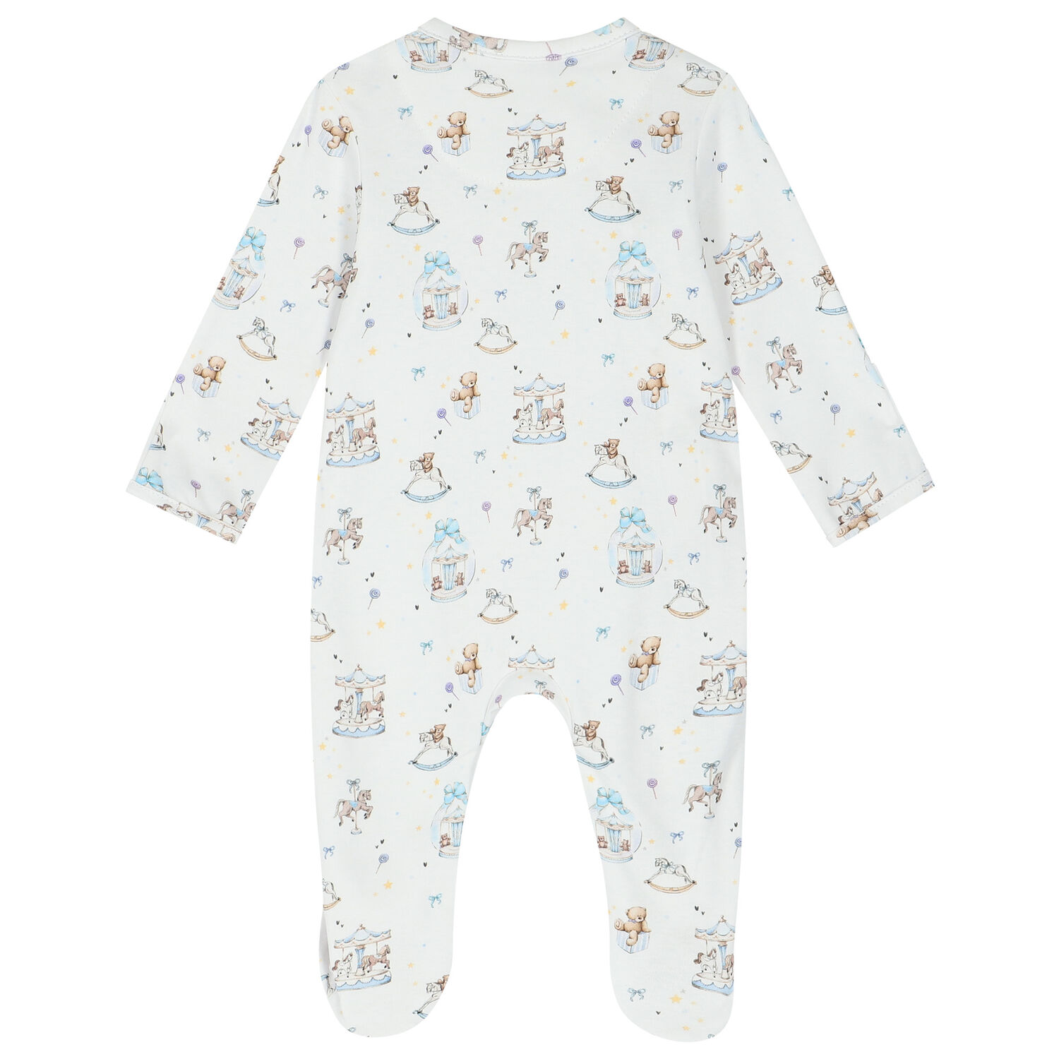 Baby Boys White & Blue Carousel Babygrow Set, 1, hi-res